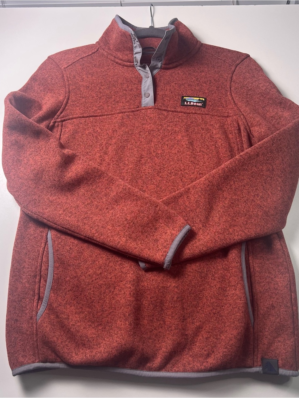 L.L.Bean Womens S Red Snap-Neck Mock Neck Pullover Sweater Pockets Outdoors Cozy - Picture 3 of 10